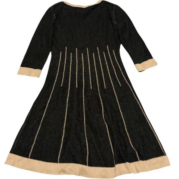 Y2K Nine West Knit Sweater Dress Black Tan Trim Small Fit Flare Retro - Picture 2 of 6